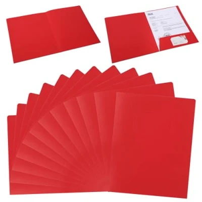 Imagen de Carpeta de Papel Kraft con Solapa, 12 Piezas Carpetas Presentacion A4 Bolsillos, Carton Marrón para Documentos, Archivador, Reuniones Presentaciones, Contratos Informes (Rojo)