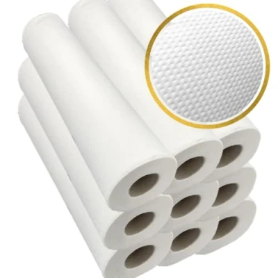 Imagen de DSTOCK60 9 Rollos para camilla de papel gofrado desechable blanco doble capa con precorte 40x35cm guata celulosa pura sábanas médicas en rollo relieve