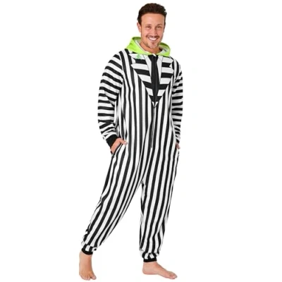 Imagen de BEETLEJUICE Pijama Polar de Una Pieza con Capucha para Hombre Regalo Invierno (Negro/Blanco, XXL)