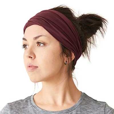Imagen de CHARM Hombre Elástico Bandana Cinta Para El Pelo Venda Japonés Largo Cabello Rastas Cabeza Envolver Granate