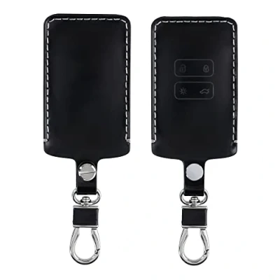 Imagen de kwmobile Carcasa Compatible con Renault Llave de Coche Smart Key 4 Botones (Solo Keyless Go) Funda Cuero sintético Case para Mando Control Auto Negro Brillante