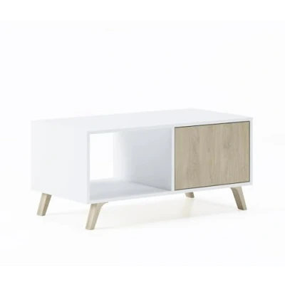 Imagen de Skraut Home Mesa de Centro 45 x 92 50 cm Baja Ideal para Salón o Comedor Modelo Wind Madera Resistente Mueble Auxiliar Acabado Blanco/Roble