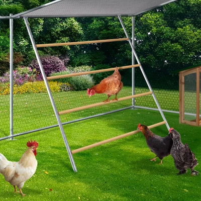 Imagen de IDMarket Percha grande para gallinas de 4 niveles madera compatible con recinto