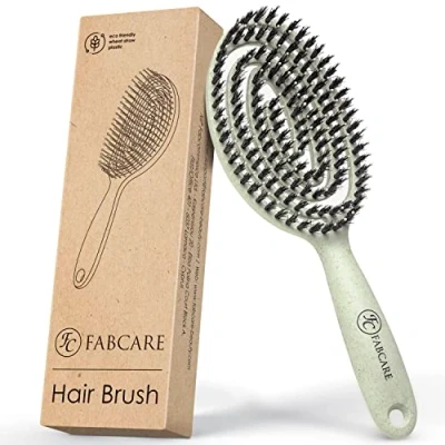 Imagen de FABCARE Brosse à cheveux Cepillo de cerdas redondas jabalí. Ebook desenredante pelo sin tirones con doble muelle en espiral para cabello naturales profesional