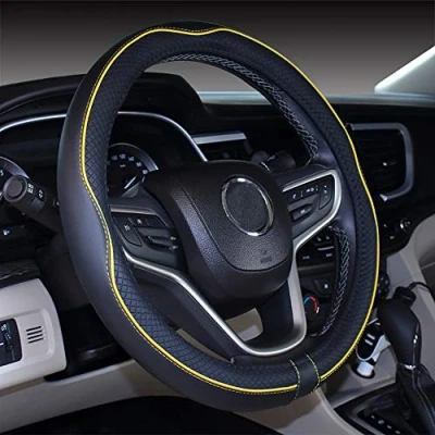 Imagen de Mayco Bell Funda para Volante de tamaño pequeño, Antideslizante, Segura, Suave, Transpirable, Duradera, Envolvente Completa, Piel Microfibra Agarre cómodo (14 14.2 Pulgadas, Negro Amarillo)