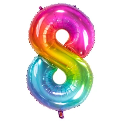 Imagen de Folat 63248 Globo de Aluminio Número Figura 8 Yummy Gummy Rainbow 86 cm decoración globos helio para cumpleaños, aniversario