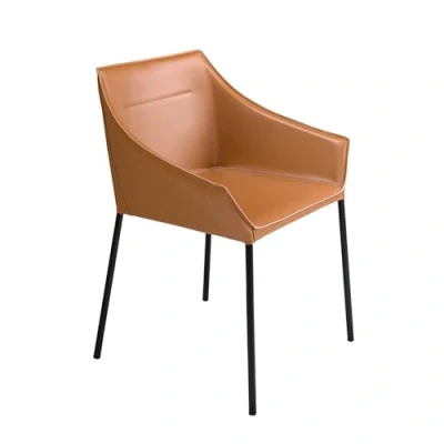 Imagen de Ángel Cerdá Silla de Polipiel Marrón Comedor con Patas Acero Negro Mate Moderno, Duradero y Funcional Estilo Elegancia 62 x 60 79 cm