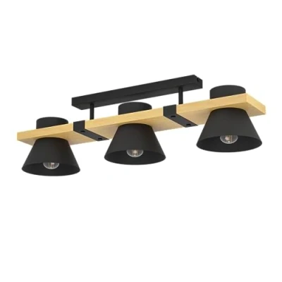 Imagen de EGLO Maccles Lámpara de techo, adecuada para colocar en el salón y dormitorio, con 3 llamas, fabricada madera FSC100HB metal color negro, portalámparas E27 un diámetro Ø 78 cm