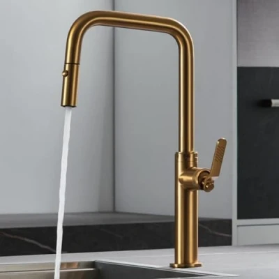Imagen de IMEX Grifo de Cocina Extraible Monomando Fregadero con Difusor Griferia Mangera Flexible 360º Serie Niza Color Oro Cepillado