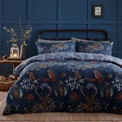Imagen de furn. Forest Fauna Juego de Funda edredón, Individual, Color Azul Marino