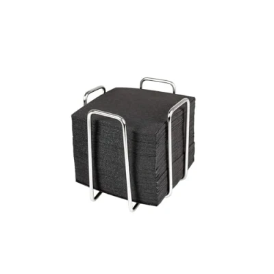 Imagen de Hostelnovo Servilletero de Acero Inoxidable con 50 Servilletas Negras Cóctel 10x10 cm