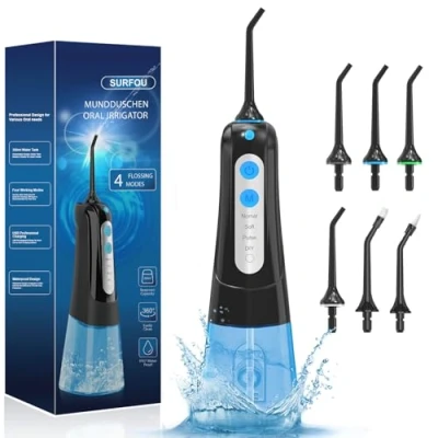 Imagen de SURFOU Irrigador dental Portatil Bucal Viaje, Irrigadores Dentales Bucales Limpiador Dientes Agua Presion, Profesional Inalambrico Con Irradiador Limpieza Water Flosser for Teeth