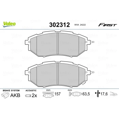 Imagen de VALEO 302312 Juego de pastillas freno Eje delantero con contacto avisador desgaste Chapa antichirridos SUBARU: Forester IV, Tribeca, Outback IV
