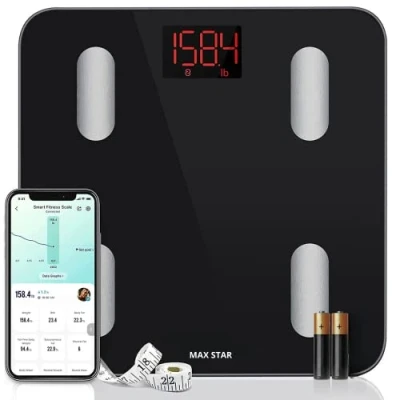 Imagen de Max Star Bascula Digital Bluetooth Inteligente 2 Opciones de Peso KG/LBS Capacidad 180KG Pantala LED Apagado Automatico Bacula Baño