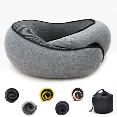 Imagen de Flyhugz Almohada para El Cuello, De Viaje Ajustable Espuma Viscoelástica,Almohada Apoyo Cuello Algodón, Plegable En Forma U,Práctica Ergonómic