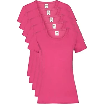 Imagen de Fruit of the Loom Valueweight T Shirt 5 Pack Camiseta, Rosa (Fuchsia 57), S (Pack de 5) para Mujer