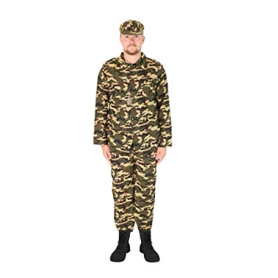 Imagen de I LOVE FANCY DRESS Disfraz DE Soldado del EJÉRCITO LTD para Adulto Chaqueta Verde con DISEÑO Camuflaje + PANTALÓN Y Gorro A Juego FANTASÍAS Talla: XX Large