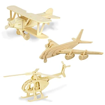Imagen de Georgie Porgy Rompecabezas de Madera 3D Puzzle Modelo Colección Animales Juguete Construcción Kit Kids Jigsaw Toy Edad 5+ (3 Piezas, Avión Albatros Helicóptero Pasajeros)