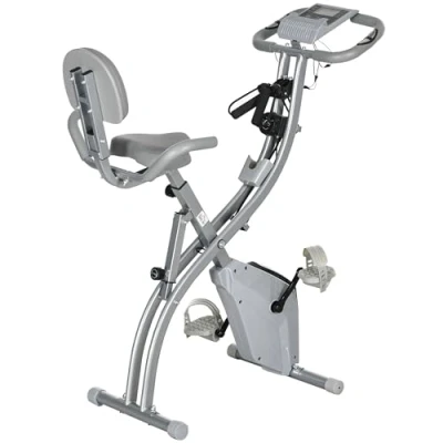 Imagen de HOMCOM bicicleta estática plegable, de ejercicios, casa para adultos, 8 niveles resistencia magnética, sensores pulso mano, pantalla LCD multifunción, sillín ajustable, acero, gris