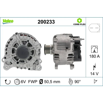 Imagen de VALEO 200233 Alternador 14V 180A VOLKSWAGEN: Transporter 5, Passat B6 Berlina, 5 Bus, SKODA: Superb II Familiar