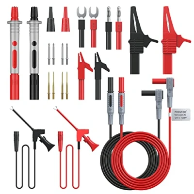 Imagen de Proster Kit de Sondas Prueba 24PCS Juego Cables con Pinzas Cocodrilo Extensión Puntas Conectores Banana Conector Spade para Multímetros Amperimétricas