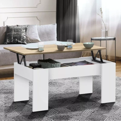 Imagen de IDMarket Tara Mesa baja rectangular con tapa de madera blanca e imitación haya