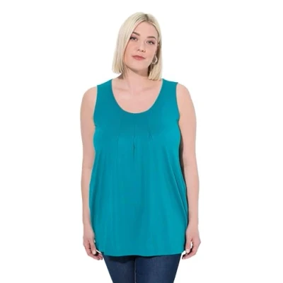 Imagen de Ulla Popken Top, Pliegues Decorativos, línea A, Cuello Redondo, sin Mangas, Modal bencina 50+ 796470769