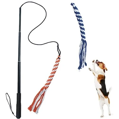 Imagen de ASOCEA Perro Extensible Teaser Varita Palo De Coqueteo para Mascotas con 2 Cuerdas Algodón Masticar Cola Persecución Perros Pequeños Medianos y Grandes Entrenamiento Ejercicio