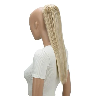 Imagen de CAISHA 55 cm Postizo Extensiones De Cabello Trenza Con Cierre Cordón Liso Rubia Reflejos PH529