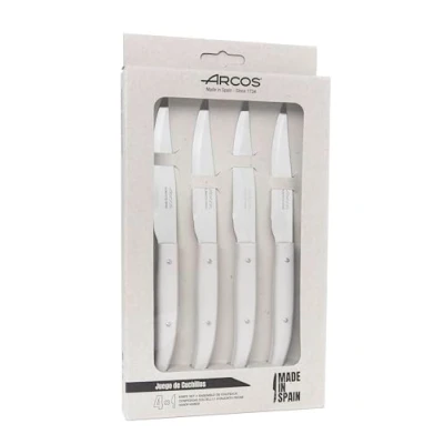 Imagen de Arcos Serie Cuchillos de Mesa Juego Chuleteros 4 piezas Hoja Acero Inoxidable NITRUM 110 mm Filo Liso Mango Polipropileno Color Gris