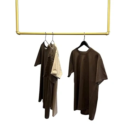 Imagen de RSR Hangers Perchero con barra para colgar ropa, diseño industrial, techo, color dorado, 70 cm de ancho x 100 alto, perchero, vestidor, dormitorio, armario empotrado
