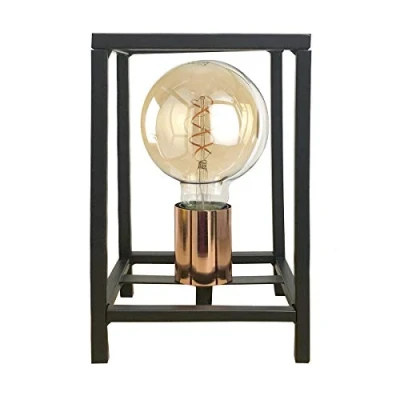 Imagen de ONLI Lámpara de mesa estilo Urban Floki metal negro y portalámparas color cobre, 14 x cm, altura 23 cm