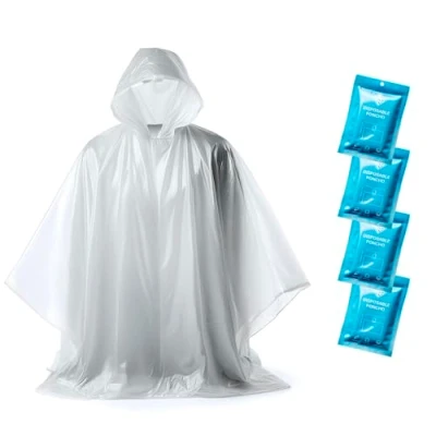 Imagen de Poncho Impermeable Mujer y Hombre Lluvia Capa Transparente Desechable Festival, bicicleta, senderismo con capucha Paquete de 4