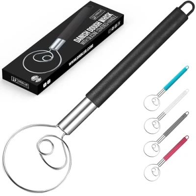 Imagen de ORBLUE Batidor de masa danés con mango cubierto silicona, mezclador acero inoxidable, negro