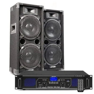 Imagen de MAX28 Pack Equipo para DJ, Sistema de megafonía, Conjunto Altavoces DJ 1600 W y Amplificador 700 con Bluetooth, MP3, USB, Paquete 2 pasivos, megafonía