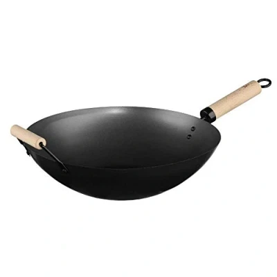 Imagen de SECRET de GOURMET 76549 Wok Acero con Mango Madera, Negro, 35 Cm