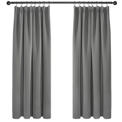 Imagen de Deconovo Cortinas Opacas para Dormitorio Salon Ganchos o Pase por la Barra, Térmicas Aislantes Frio y Calor 2 Piezas, 117x138 cm, Gris Claro