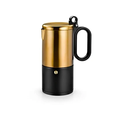 Imagen de BRA Kaffe Cafetera acero inoxidable 4 tazas, negro y cobre, apta para todo tipo de cocina e inducción