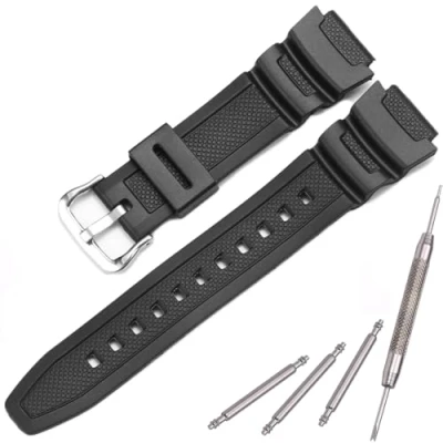 Imagen de MCXGL correa de repuesto resina natural compatible con Casio W218H W 219H AE1200WH AE 1300WH W800H SGW 300H F 108WH, goma impermeable, Hebilla plateada negra., 18mm, 100%