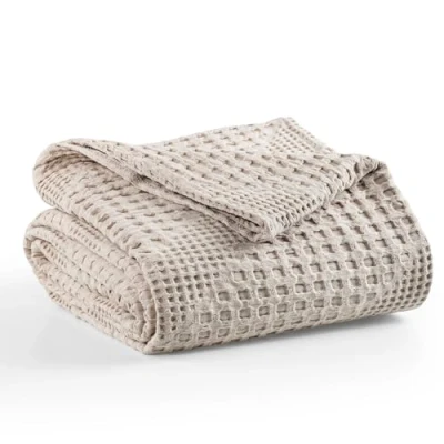 Imagen de Milam London Colcha de Cama tamaño King Manta Suave 100% algodón para sofá Grande 3 plazas Colección Joanna Beige 220 x 250 cm