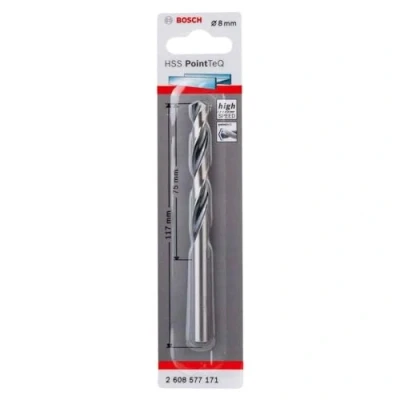 Imagen de Bosch Professional Hombre Broca helicoidal HSS PointTeQ (para metal, 8 x 75 117 mm, accesorio de taladro), Na, diámetro mm