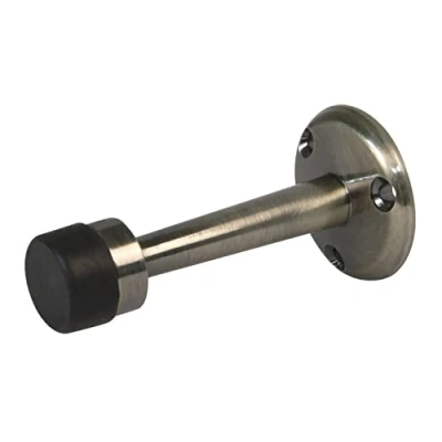 Imagen de Amig Tope para Puertas de Paso Diámetro 19 x 75 mm Modelo 601 Latón Acabado Cuero Goma Negra Colocación en Pared Incluye Tirafondos su Instalación