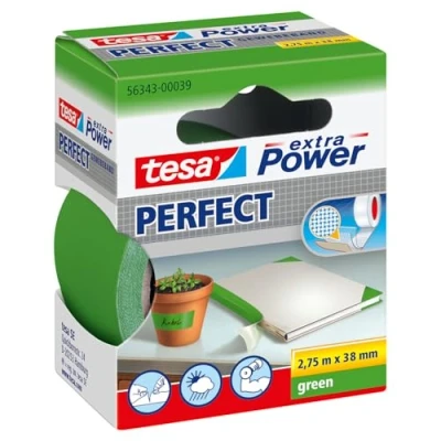 Imagen de tesa Extra Power Perfect Cinta de Reparación Reforzada en Tela para Confeccionar, Reparar, Fijar, Reforzar y Etiquetar Verde 2.75 m x 38 mm