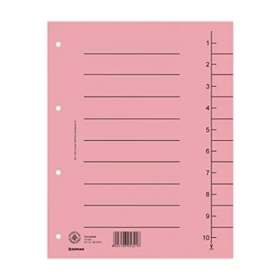 Imagen de DONAU 8610001 16 Separadores (100 unidades, cartón reciclado, 250 g/m², 4 orificios), color rosa