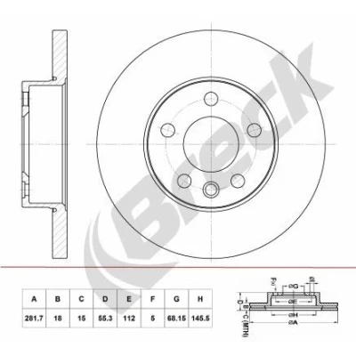 Imagen de BRECK BR 055 SA100 Disco de freno 281,7 18 5 macizo revestido sin apoyo VOLKSWAGEN: Transporter 4 Bus,