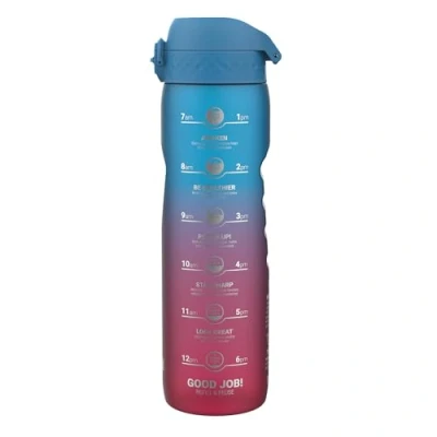 Imagen de Ion8 Botella de Agua 1 Litro Con Marcador Tiempo, 1000 ml, a Prueba Fugas, Asa Transporte, Apta para Lavavajillas, Sin BPA, Agarre Contorneado, Ideal Deporte y Gimnasio, Rosa/Azul