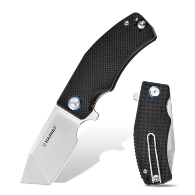 Imagen de Harnds Navaja de Bolsillo, Cuchillo plegable con hoja acero D2, Tanto EDC Clip Mango G10, Supervivencia Cuchillos, Revenant (Negro Satén)
