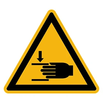 Imagen de Adhesivo de Advertencia Peligro NF ISO 7010 Señalización Triangular Laminado Resistente al Agua y a los Rayos UV Aplastamiento Manos 60x60 cm