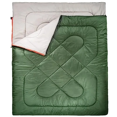 Imagen de Amazon Basics Rectangular Saco de dormir para días fríos, camping y senderismo, 2 personas, queen, Doble size, verde oliva