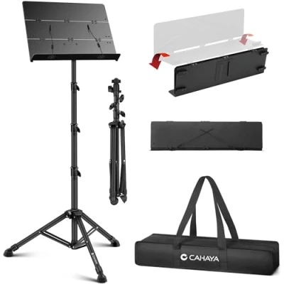 Imagen de CAHAYA Atril Musica Partituras Elevado Negro Panel Plegable Aumentar Altura Soporte de Carga 4 Kg Uso Multiusos Proyector Laptop